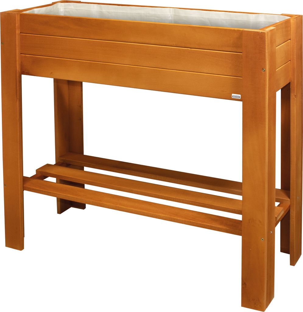 WAGNER GreenFAMILY Hochbeet GreenBOX Light - 70 x 83 x 34,5 cm, Massivholz, kastanie, Regalboden & Pflanztasche - 25028001