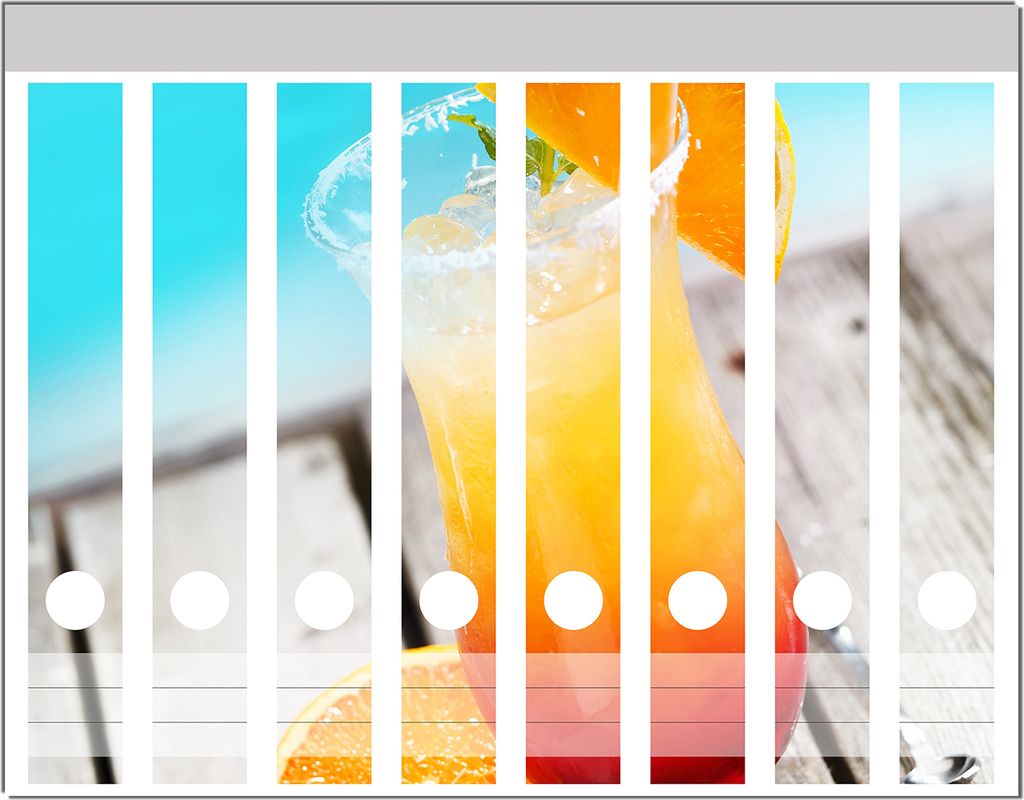 Wallario Ordnerrücken Sticker, selbstklebend für schmale Ordner, 8 Stück, Motiv Bunter Cocktail am Pool