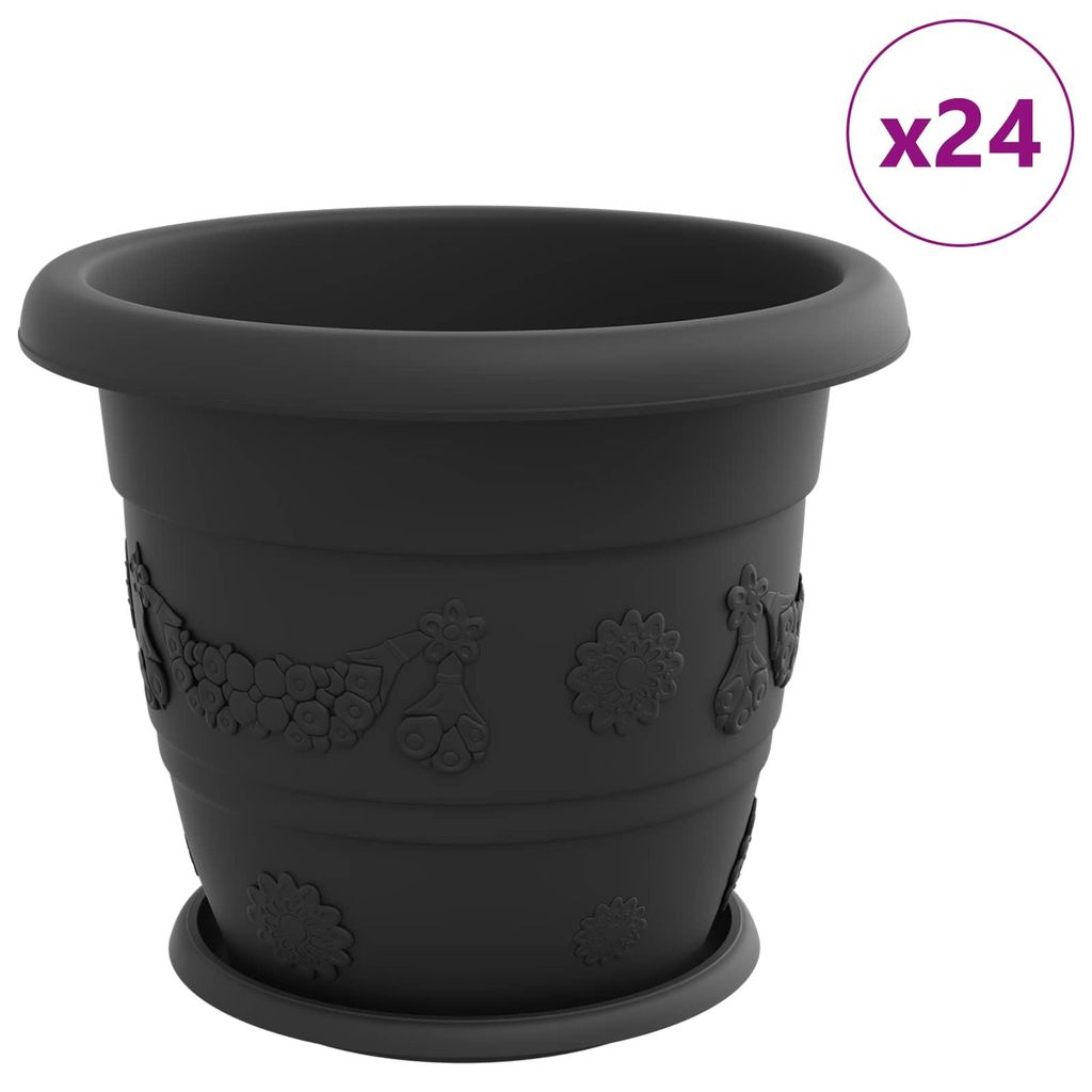vidaXL Blumentöpfe 24 pcs Schwarz Ø 26 x 21,5 cm Kunststoff