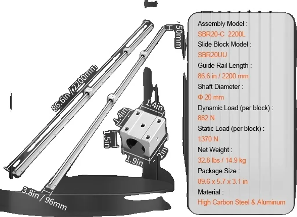 Rail de Guidage SBR20 2200mm Robuste avec Surface Haute Dureté