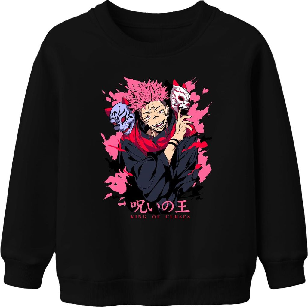 Jujutsu Kaisen Sukuna King of Curses Anime Ästhetik Geschenk Manga Uni Kinder Sweatshirt Pullover, Schwarz, 152