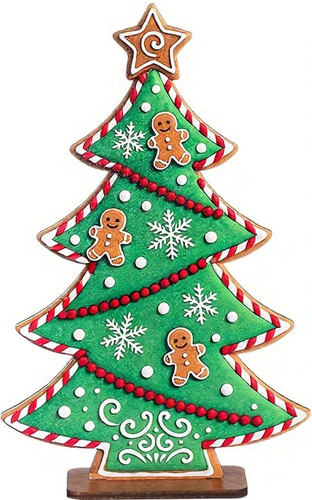 Weihnachtsbaumschmuck in Bonbonfarben, Lebkuchenmann-Design, Tischdekoration aus Holz, Wand-, Kamin- oder Regaldekoration, Geschenk