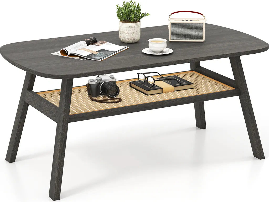 Grande table basse de salon avec double plateau pour rangement et déco