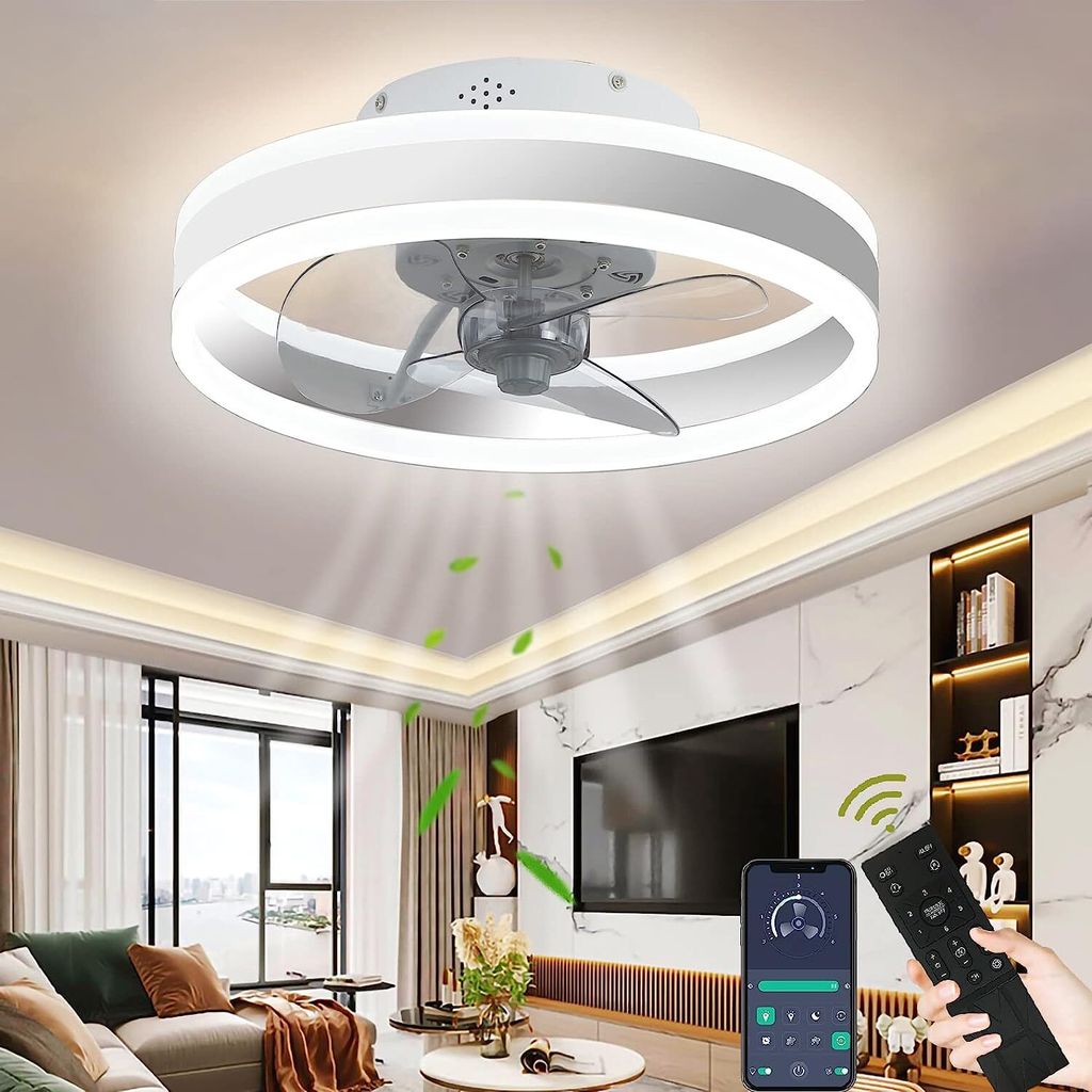 Kronleuchter,Lüfterlicht,LED Deckenventilator Mit Beleuchtung und Fernbedienung,40cm,6 Gang Frequenzumrichter, Fernbedienung, 220V, weiß