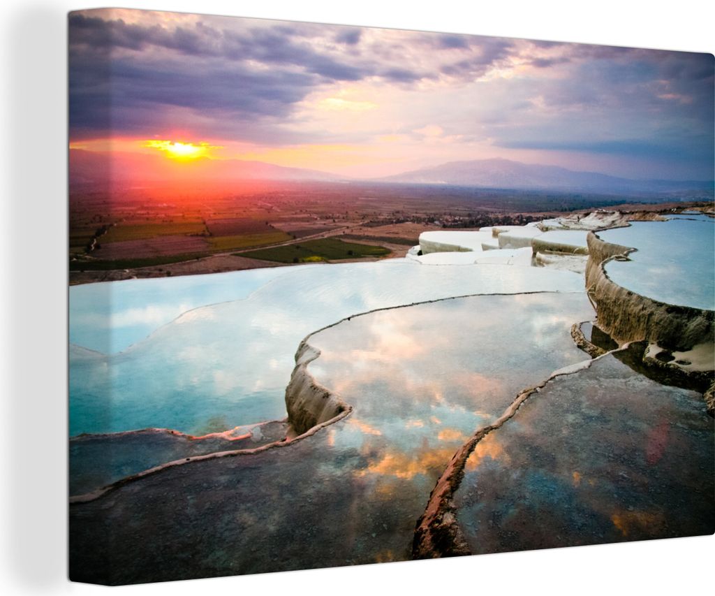 OneMillionCanvasses - Leinwandbilder - 150x100 cm, Sonnenuntergang über Pamukkale in der Türkei, Wandbilder Kunstdruck Wanddekoration