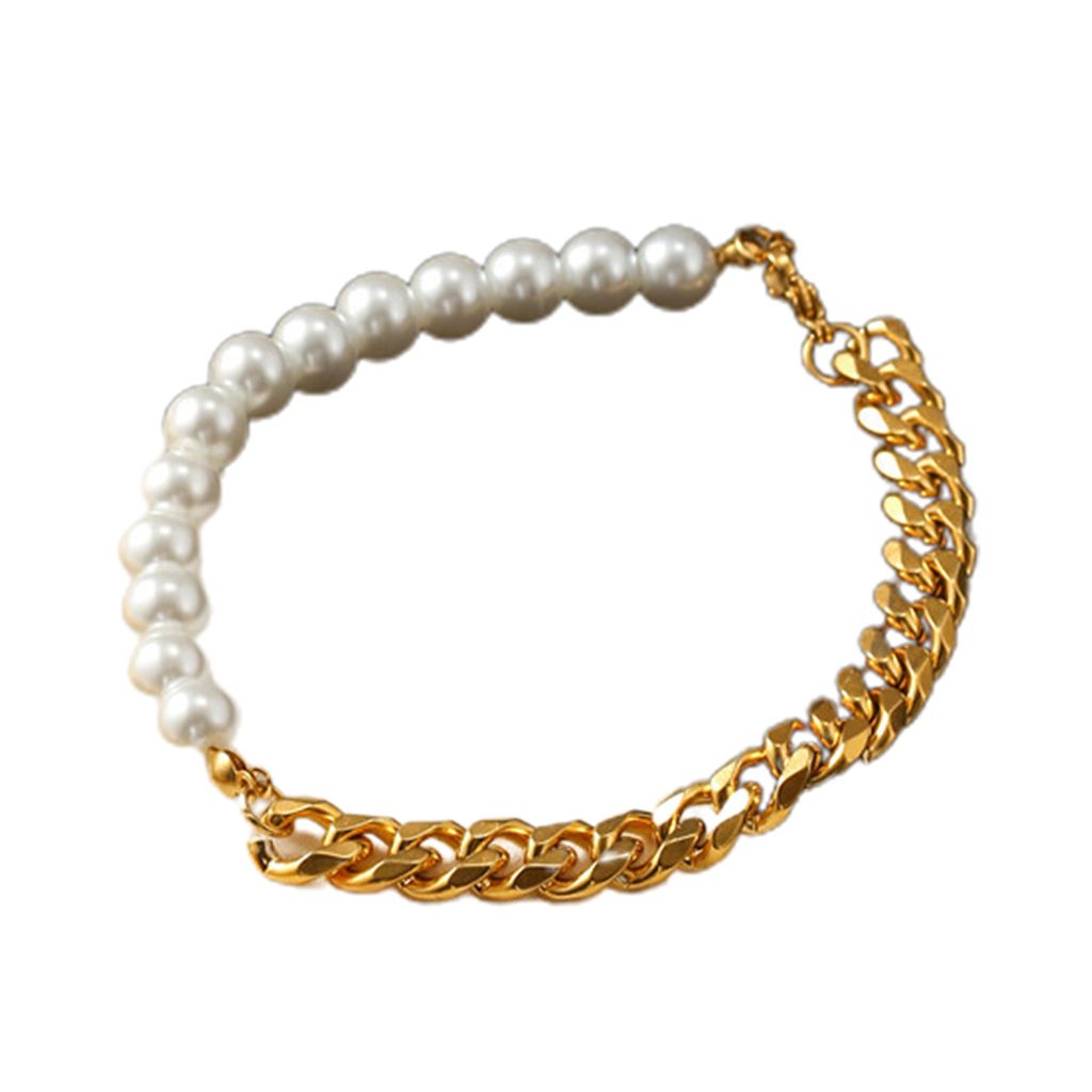 Herren-Armband, schlichtes Aussehen, Hip-Hop-Modeschmuck, Imitationsperle, kubanischer Ketten-Spleiß-Armreif für den Alltag-Golden