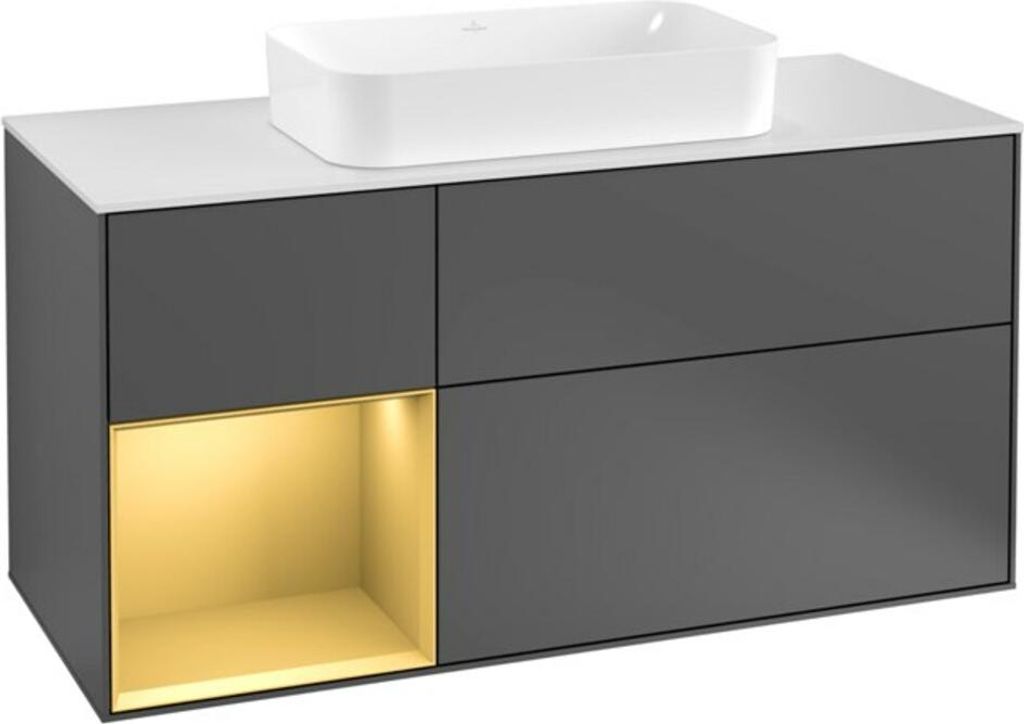 V&B Waschtischunterschrank Wandbeleuchtung Finion 120cm, Pl w m, Reg li gol m, Anthrac. m