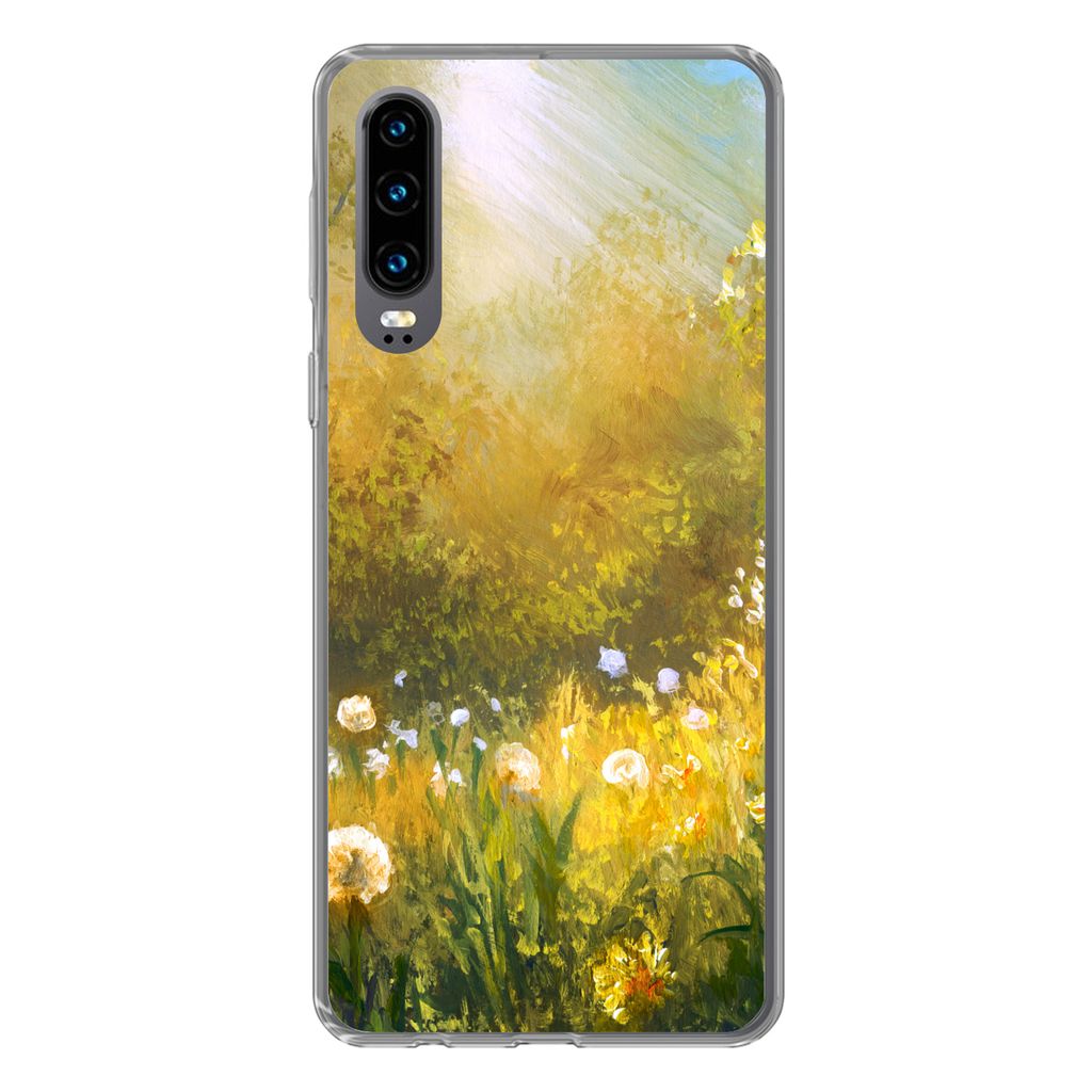 MuchoWow Handyhülle Schutzhülle Hülle für Huawei P30 Blumen - Sommer - Aquarell Silikon Softcase Handy Hülle - Kartenbesitzer