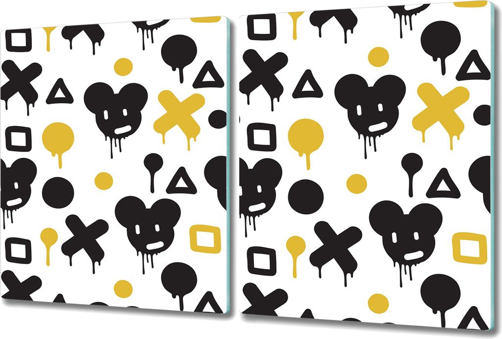 Glas Schneidebrett Herdabdeckplatten Schneideplatten - 2x 40x52 cm - Graffiti schwarz