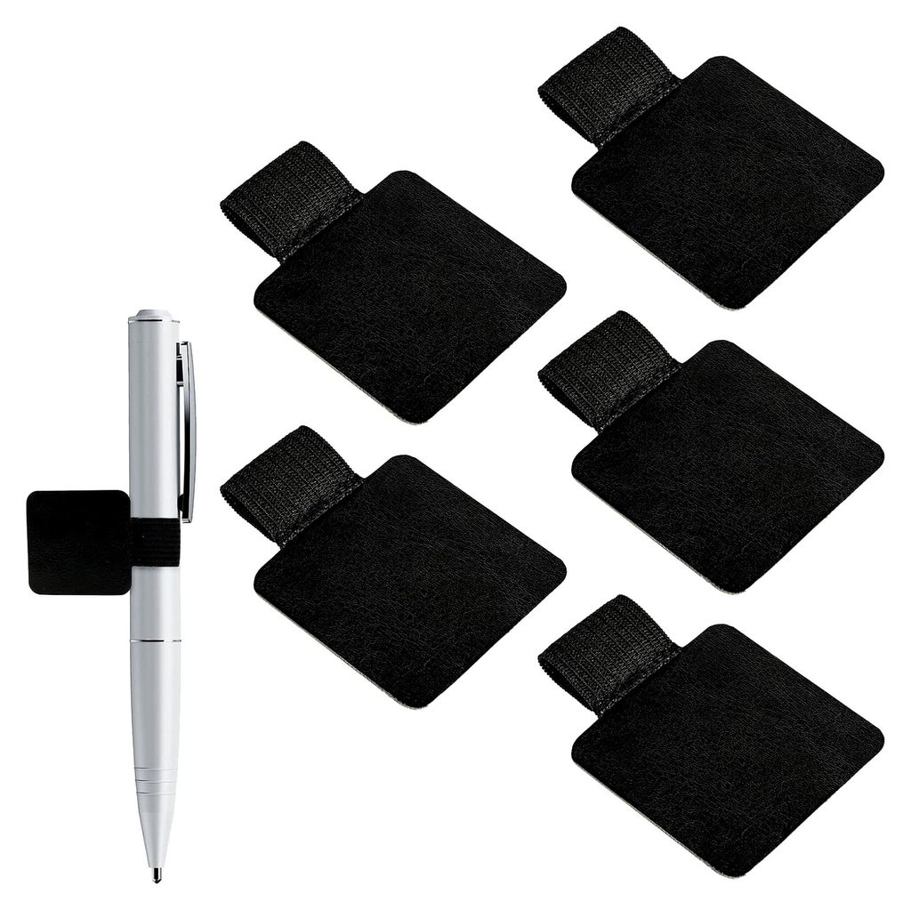 5 Stück Selbstklebende Stiftschlaufen, Pen Holder für Notizbuch und Tagebuch, Schwarze Stiftschlaufen aus Kunstleder mit Gummiband für Eingabest...