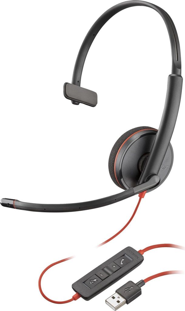 POLY Blackwire 3210 Mono-USB-A-Headset (Packungseinheit), Kabelgebunden, Büro/Callcenter, 20 - 20000 Hz, 87 g, Kopfhörer, Schwarz