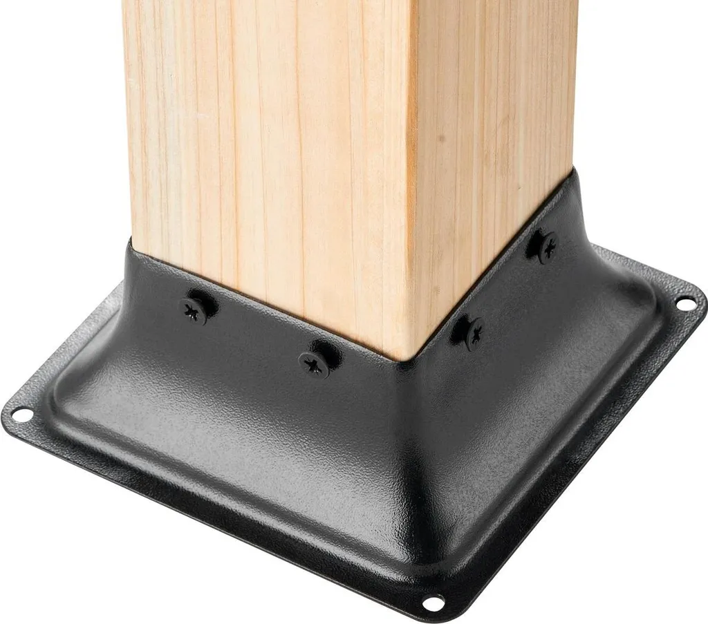 Base per palo 101,6 x 101,6 mm, 10 pezzi, staffa interna per palo in acciaio verniciato a polvere per impieghi gravosi 91 x 91 mm, adatta per ancoraggio standard per pali in legno, base per palo per terrazza, supporto per ringhiera e corrimano per veranda. - 9
