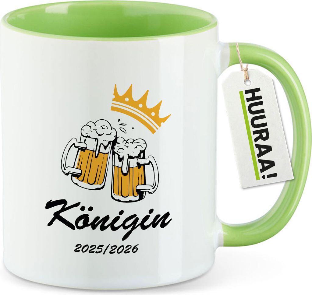 Huuraa Kaffeetasse Königin 2025/26 Schützenfest 330ml Grün Keramik Kaffeebecher Geschenkidee