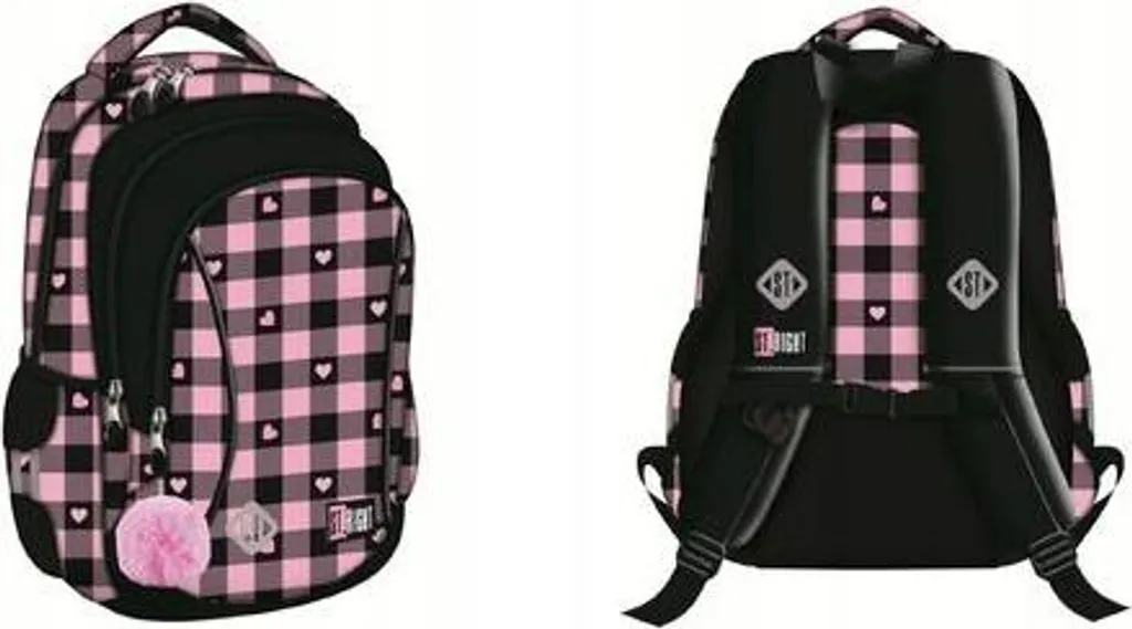 Cartable à dos fille 3 compartiments PINK CHECKERED St.Majewski de 20 l - 2