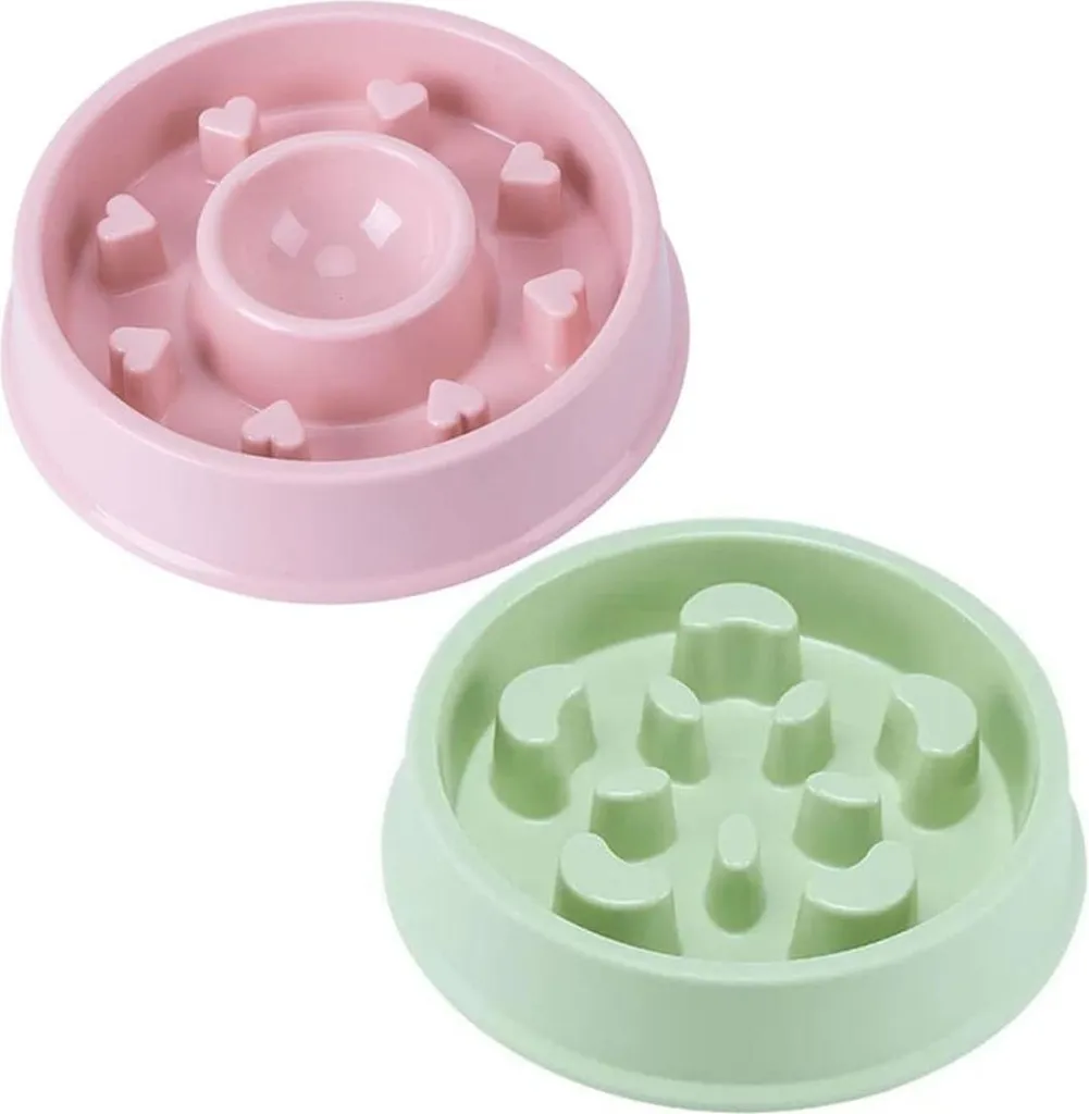 Gamelle anti-glouton chien pack de 2 - Bol alimentation lente rose et vert