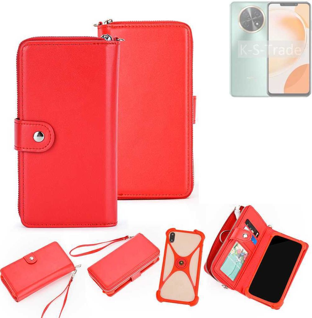 K-S-Trade 2in1 Schutzhülle Portemonnee Handyhülle mit Bumper kompatibel mit Huawei Enjoy 60X Hülle Case Etui Geldbörse Smartphone rot (1x)