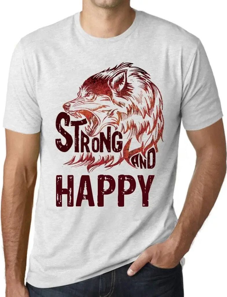 Herren Grafik T-Shirt Starker Wolf und glücklich – Strong Wolf And Happy – Öko-Verantwortlich Vintage Jahrgang Kurzarm Lustige Druck Geburtstag