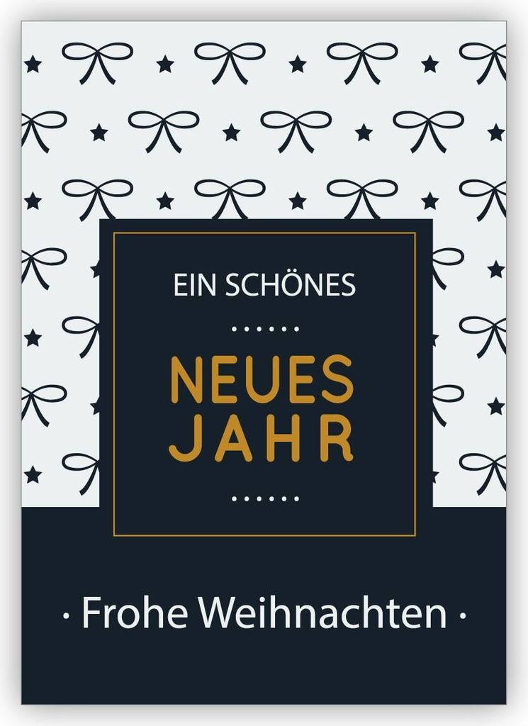 Nette blau weiße Weihnachtskarte mit Schleifen Muster: Ein schönes neues Jahr - Frohe Weihnachten
