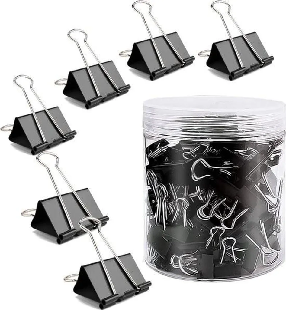 Set 100 Clip Fermafogli 25 mm | Mollette Metallo Nero per Documenti