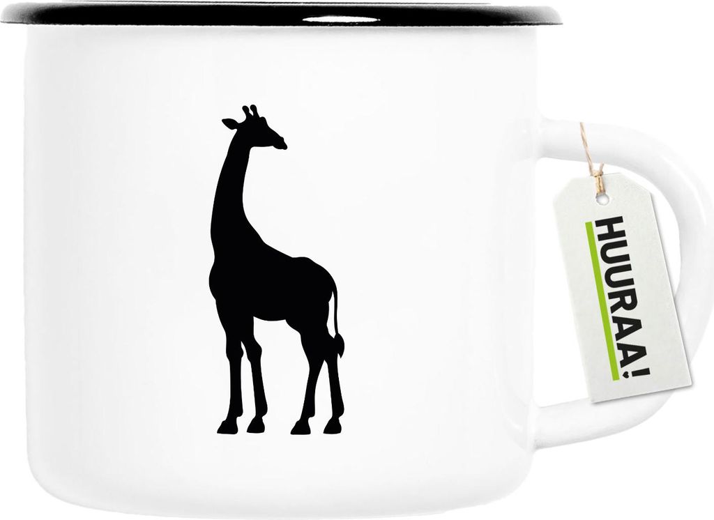 Huuraa Emaille Tasse Giraffe Silhouette 300ml Vintage Campingbecher Geschenkidee