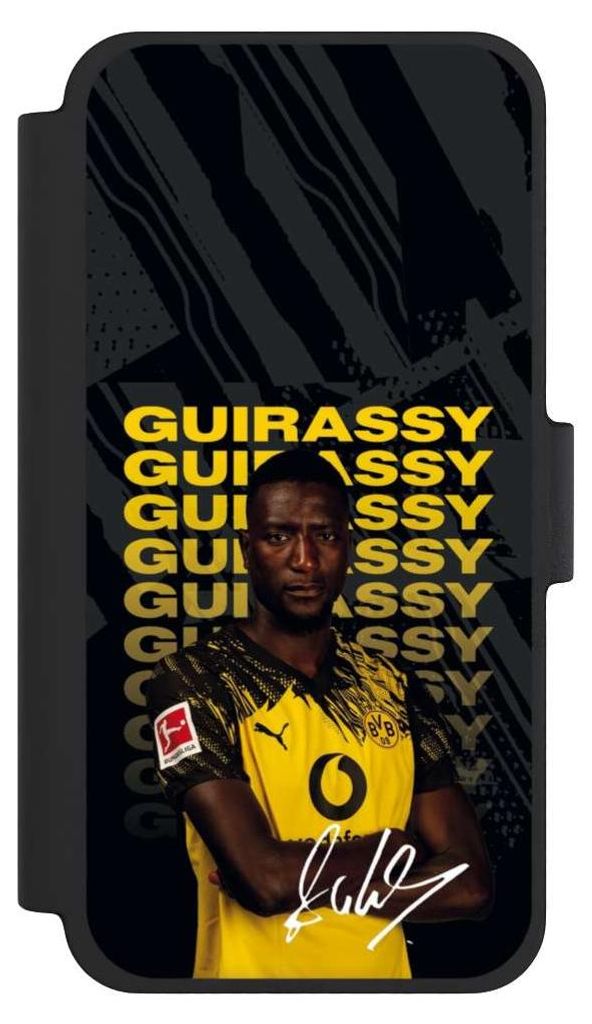 NIVOCASE Klapphülle für Apple iPhone 12 mini Handyhülle aus Kunst Leder NIVOflip schwarz BVB Borussia Dortmund Serhou Guirassy