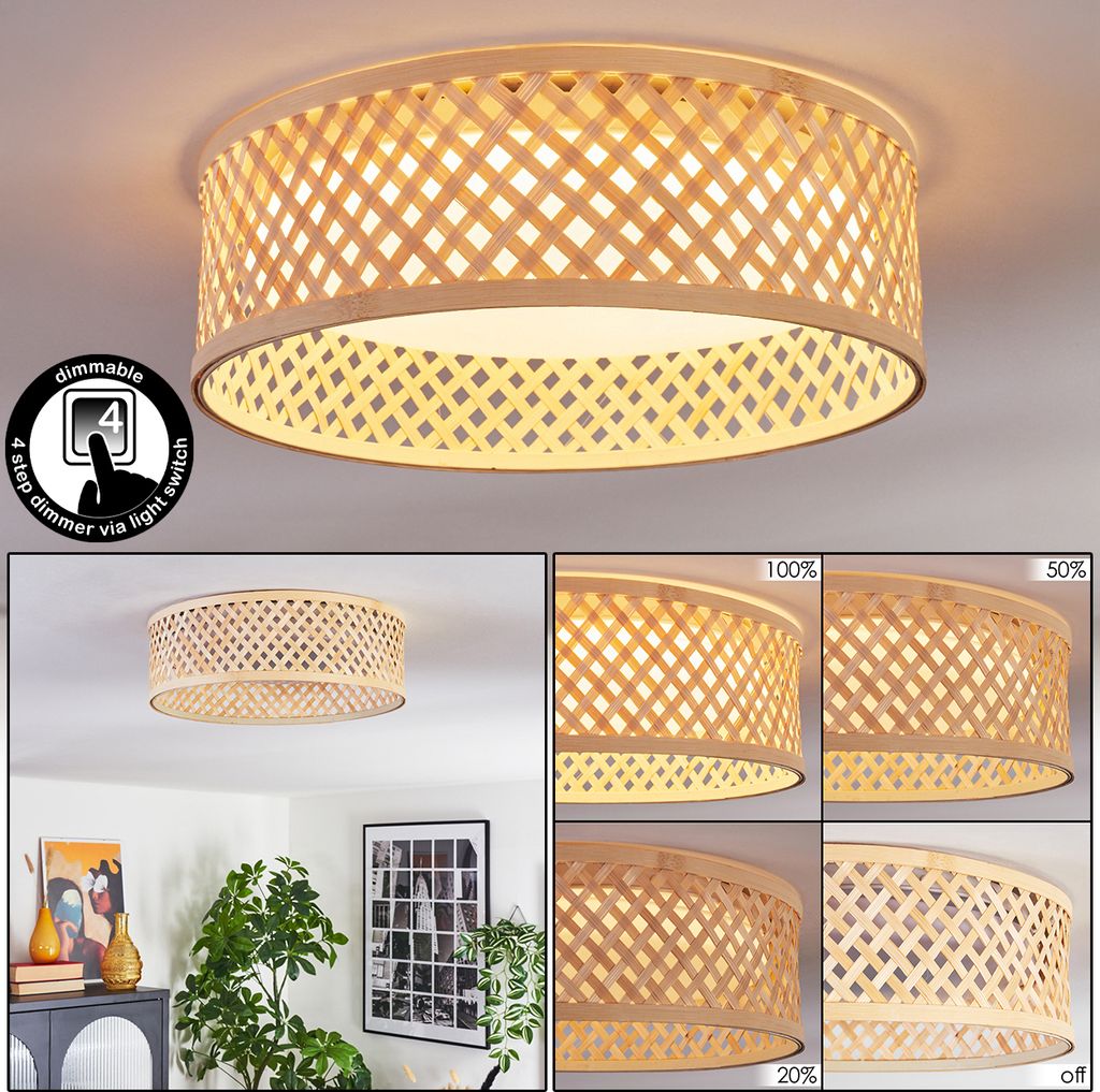 Barcellona Deckenlampe aus Metall/Bambus/Kunststoff in Naturfarben/Weiß