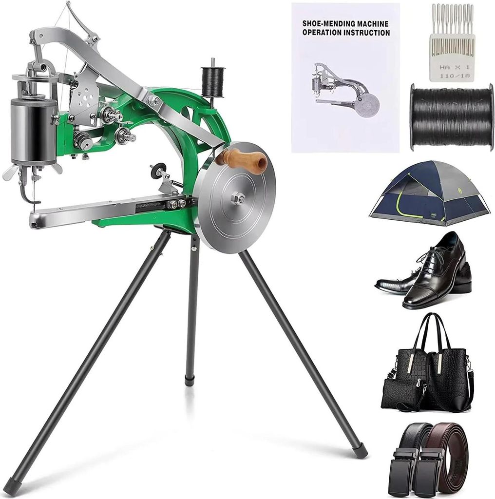 Manuelle Nähmaschine - Schuster Leder Nähmaschine - 360° verstellbarer Arm - Für Schuhreparatur und Gummischuhe - Hellgrün
