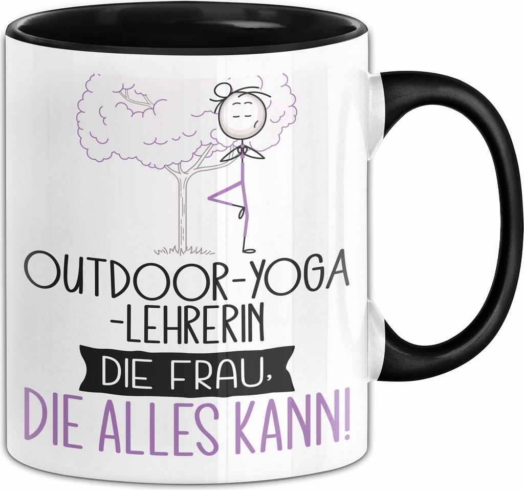 Outdoor-Yoga-Lehrerin Geschenk Tasse Becher Die Frau Die Allen Kann Geschenkidee für eine Outdoor-Yoga-Lehrerin Lustig (Schwarz)