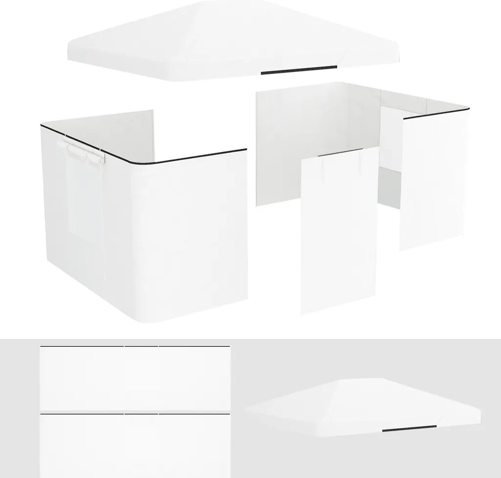 Outsunny set di copertura di ricambio per padiglione da giardino con 2 pareti laterali, copertura di ricambio impermeabile per padiglione da giardino, tenda da giardino, bianco