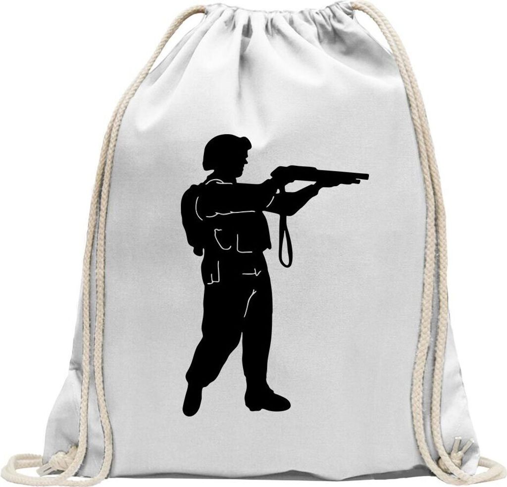 Kiwistar - Turnbeutel - weiss - Armee - Motiv 4 - special forces - Fun Rucksack Sport Beutel Gymsack Baumwolle mit Ziehgurt