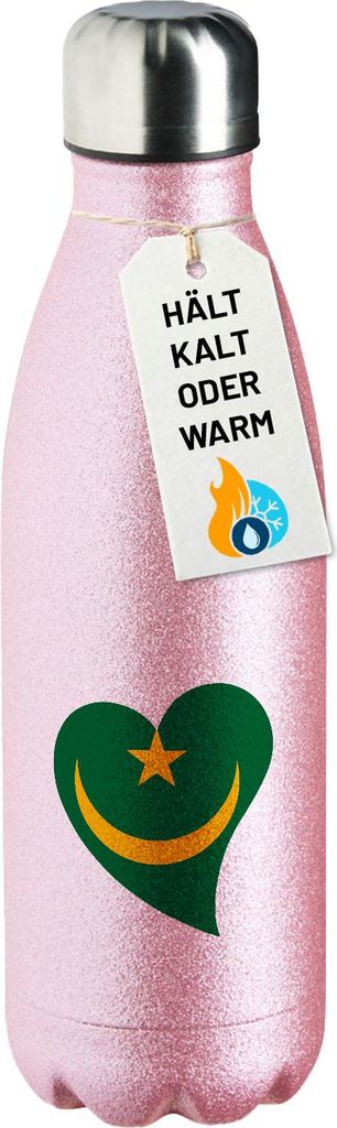 Huuraa Trinkflasche Mauretanien Flagge Herz 500ml Pink Edelstahl Wasserflasche Trinkflasche Geschenkidee