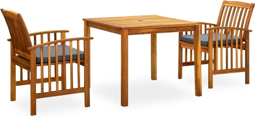 3-tlg. Garten-Essgruppe mit Kissen Massivholz Akazie