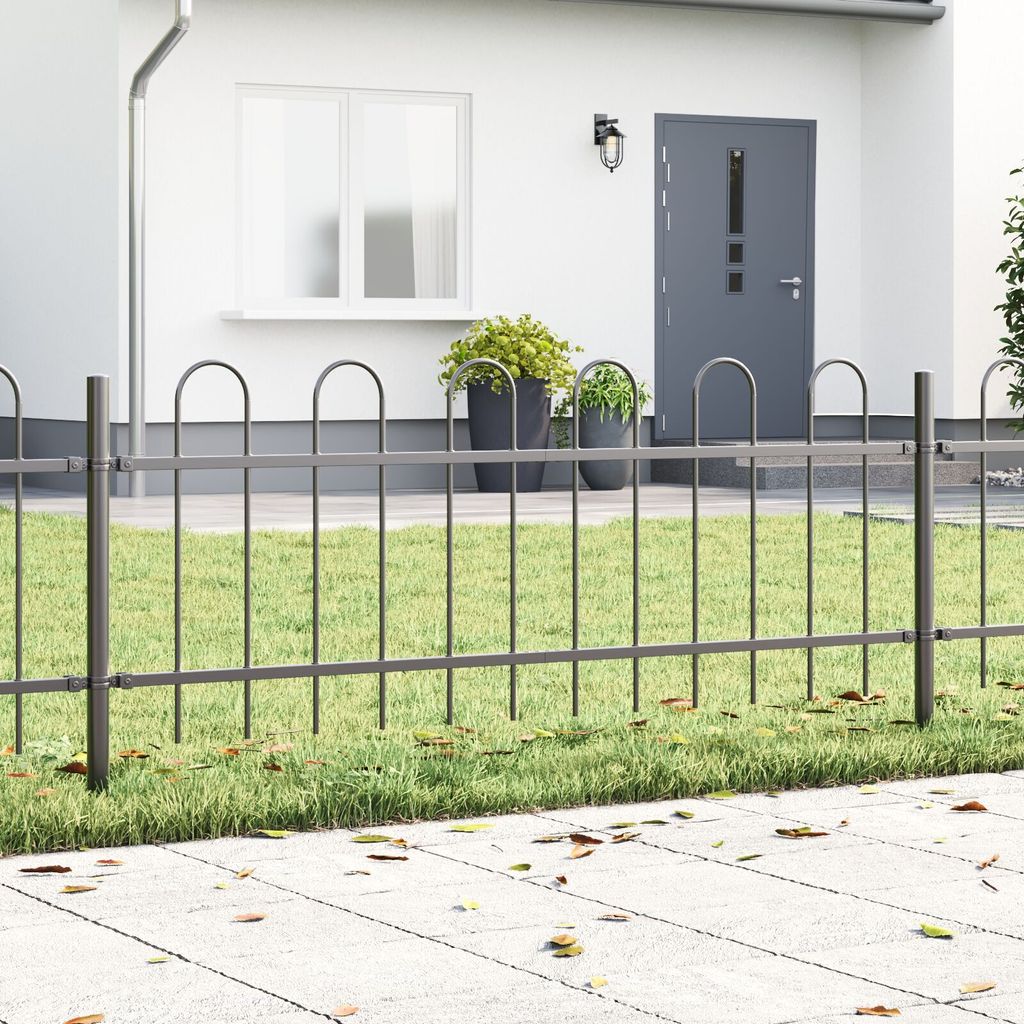 Gartenzaun mit Bogenoberteil Grau 8,5x0,6 m Stahl, Drahtzäune DesignMöbel Neu