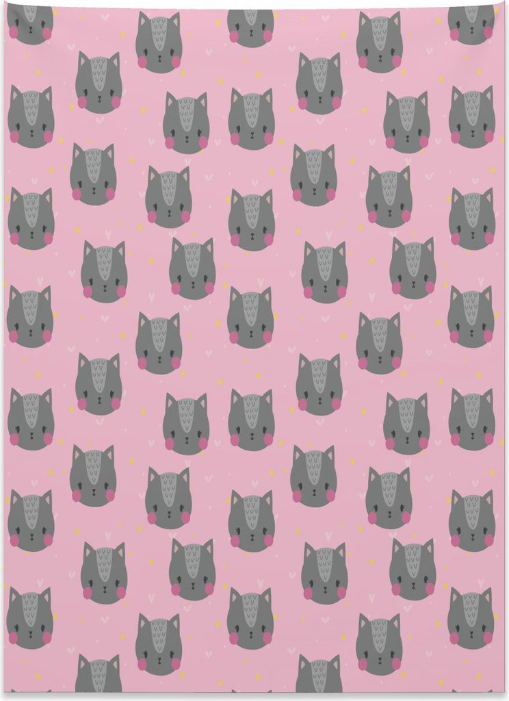 Abakuhaus Katze Wandteppich, Greyscale Haustierportrait aus Weiches Mikrofaser Stoff Kein Verblassen Klare Farben Waschbar, 110 x 150 cm, Hellrosa ...