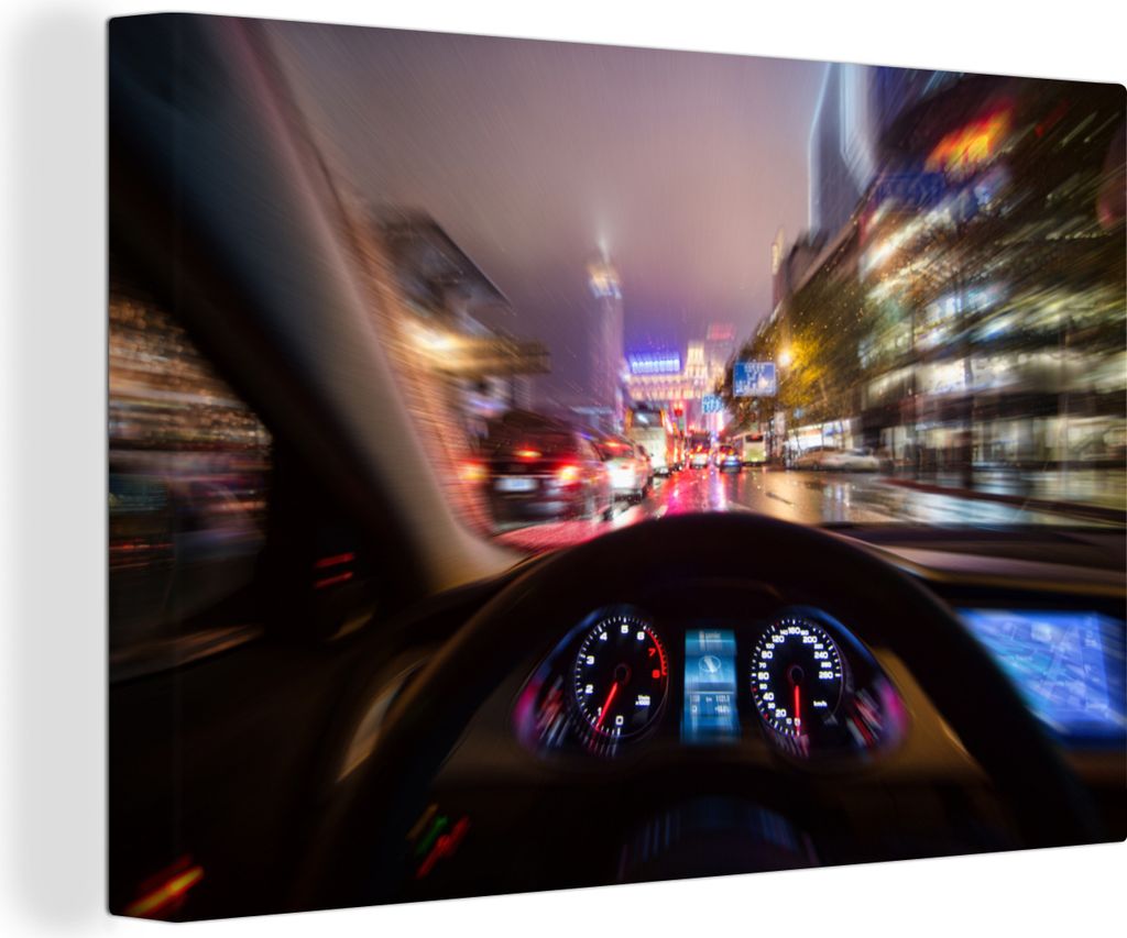 OneMillionCanvasses - Leinwandbilder - 140x90 cm, Auto-Armaturenbrett im Geschwindigkeitsfilter, Wandbilder Kunstdruck Wanddekoration - Foto auf ...