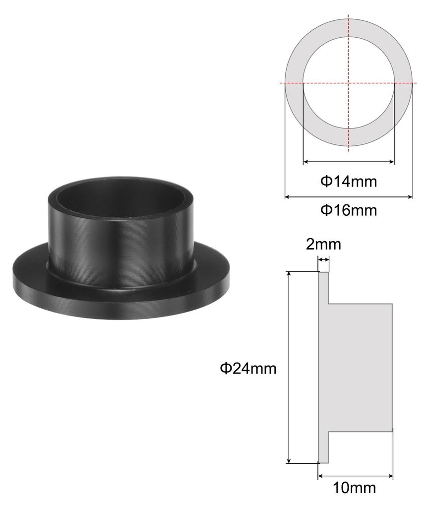 8 Stš¹ck Bundbuchsen Kunststofflager 14mm Bohrung x 16mm Au?endurchmesser x 10mm L?nge Schwarze POM-Buchsen