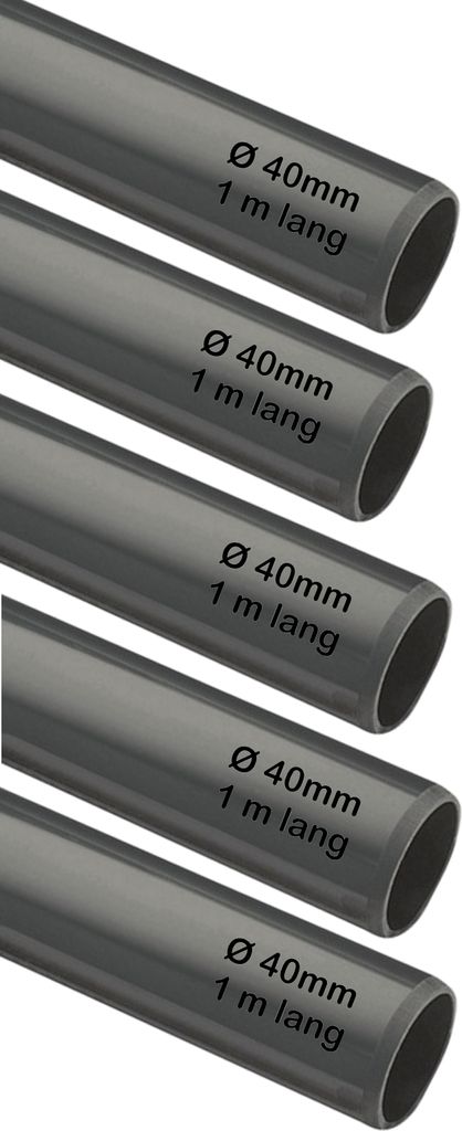 5 Stück PVC Rohr 1m lang = 5m, Ø40mm außen in grau als Wasserrohr, Abwasser-Rohr in der Bau- und Sanitärinstallation