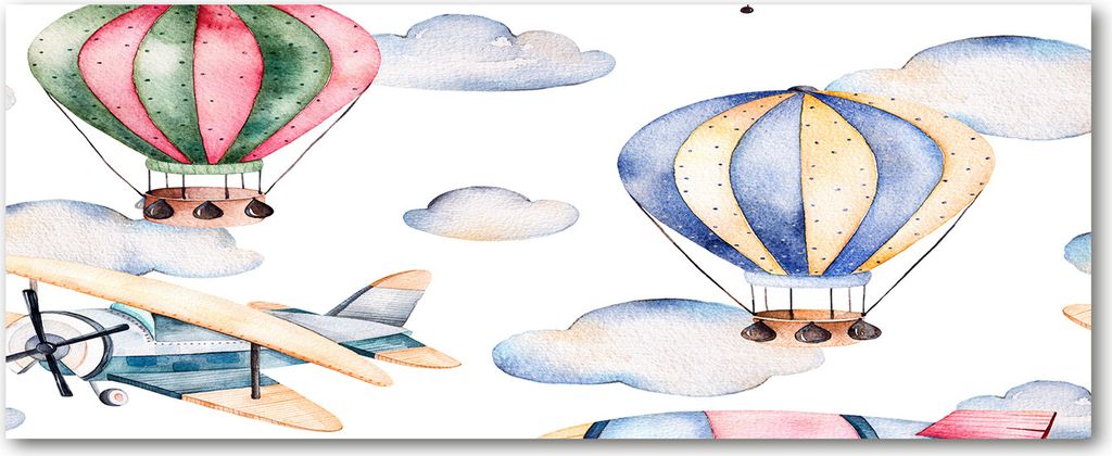 Tulup Leinwandbild - 125x50 cm - Wandkunst - Drucke auf Leinwand - Leinwanddruck - Kinderzimmer - Mehrfarbig - Flugzeuge Ballons
