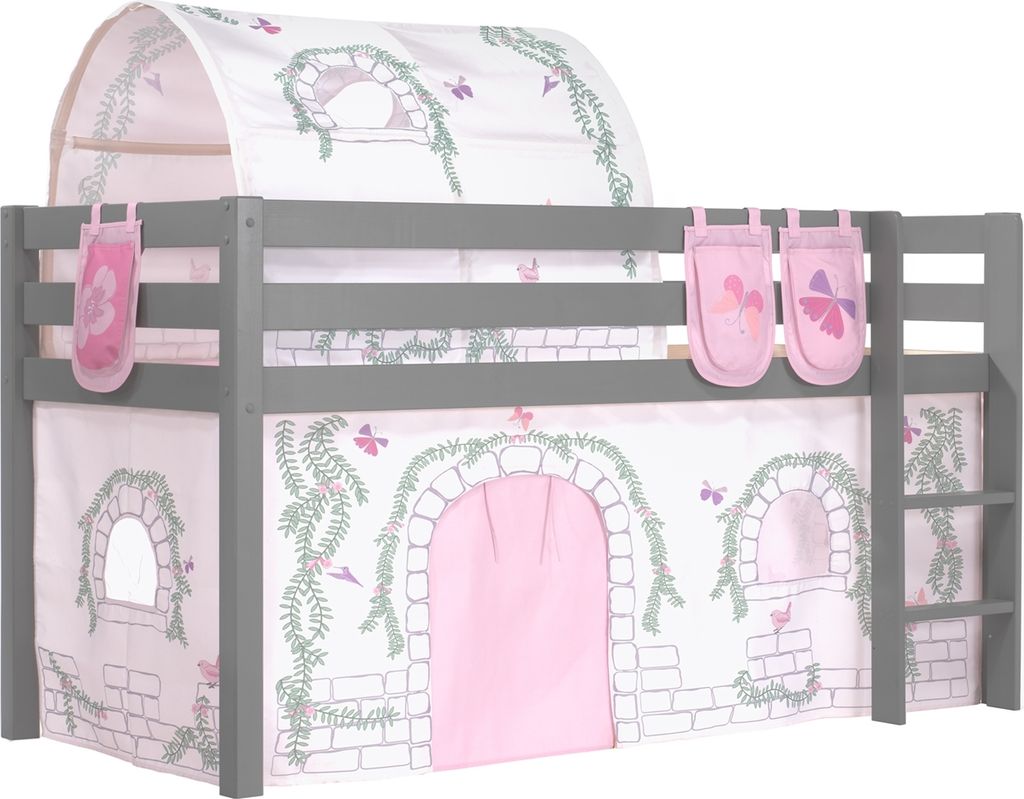 Spielbett >PINO< in Kiefer massiv grau lackiert - 210x114x106 (BxHxT)