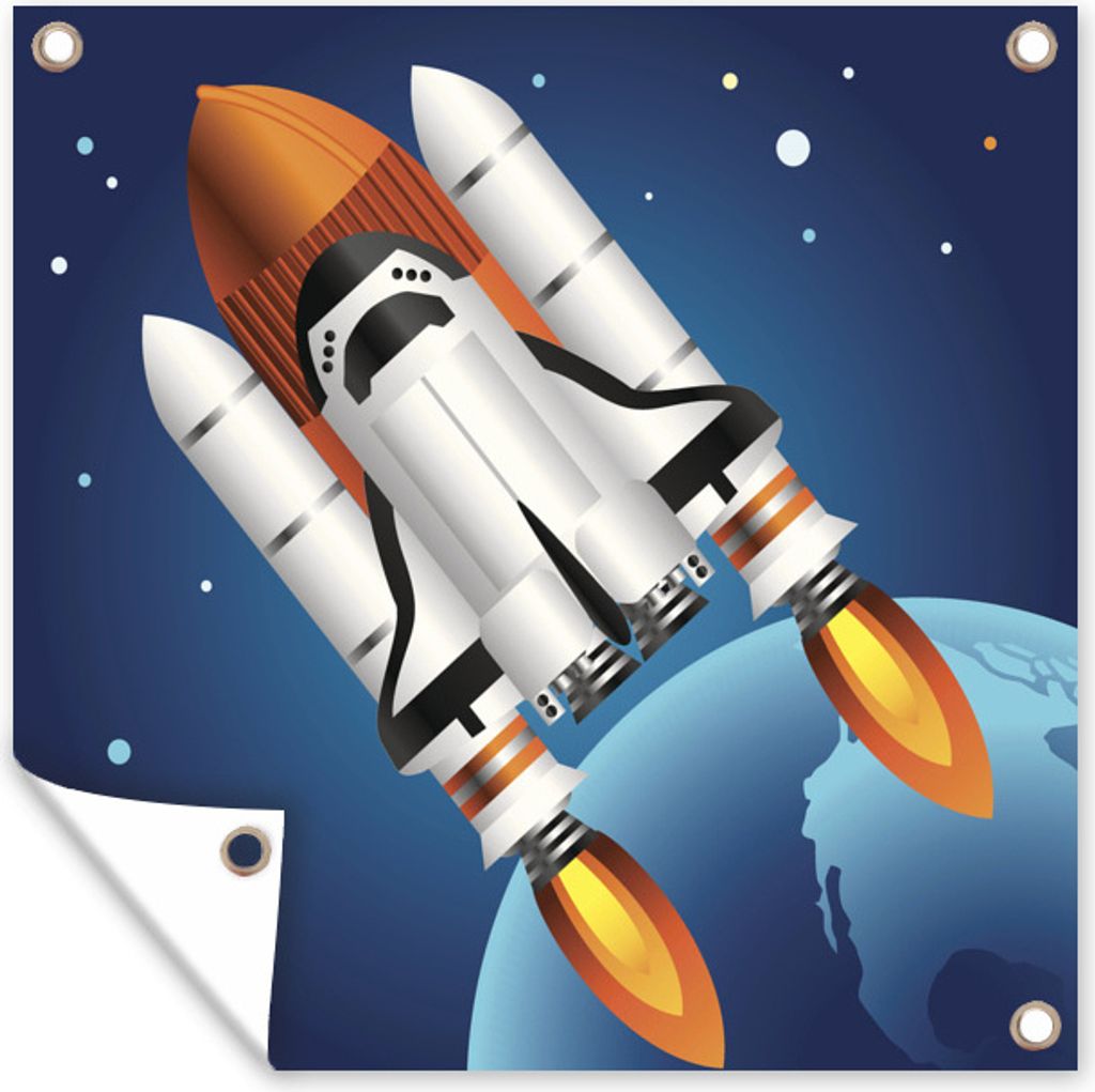 MuchoWow 50x50 cm Outdoor-Poster Gartendeko Sichtschutz Garten Poster für den Garten Eine Illustration eines Space Shuttles auf einer Rakete