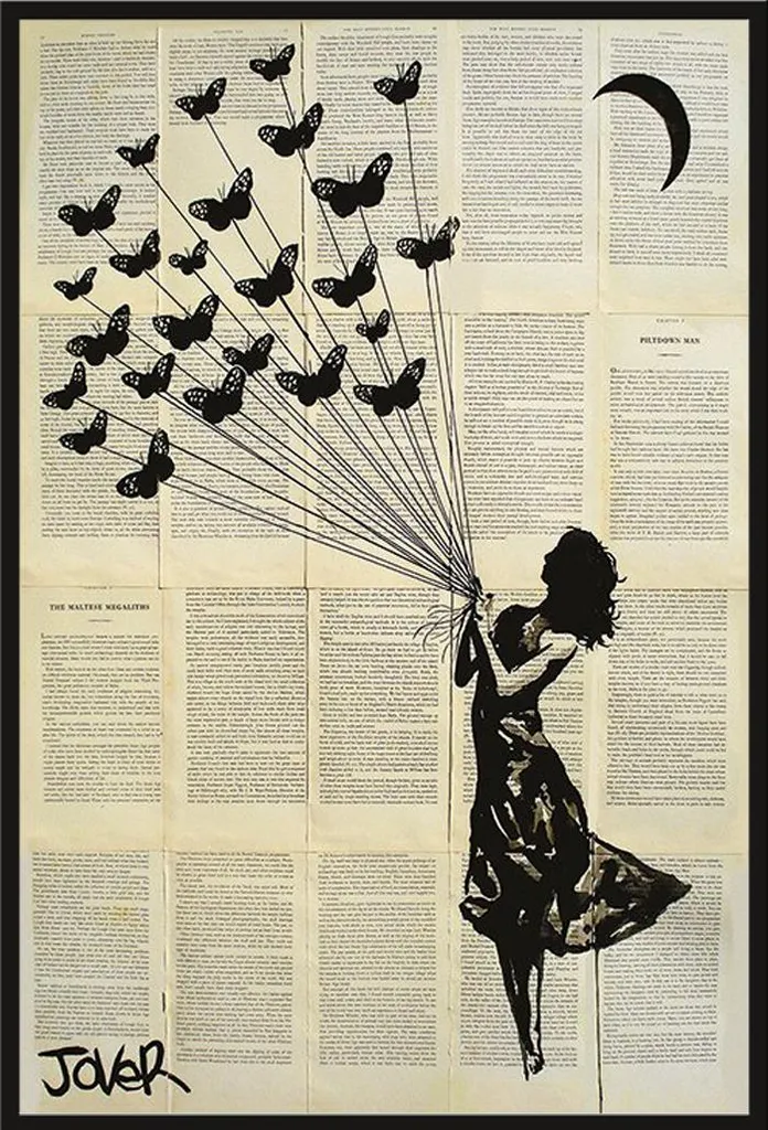 Affiche Loui Jover Montage Papillon avec Cadre Shinsuke Maxi Noir 61x91