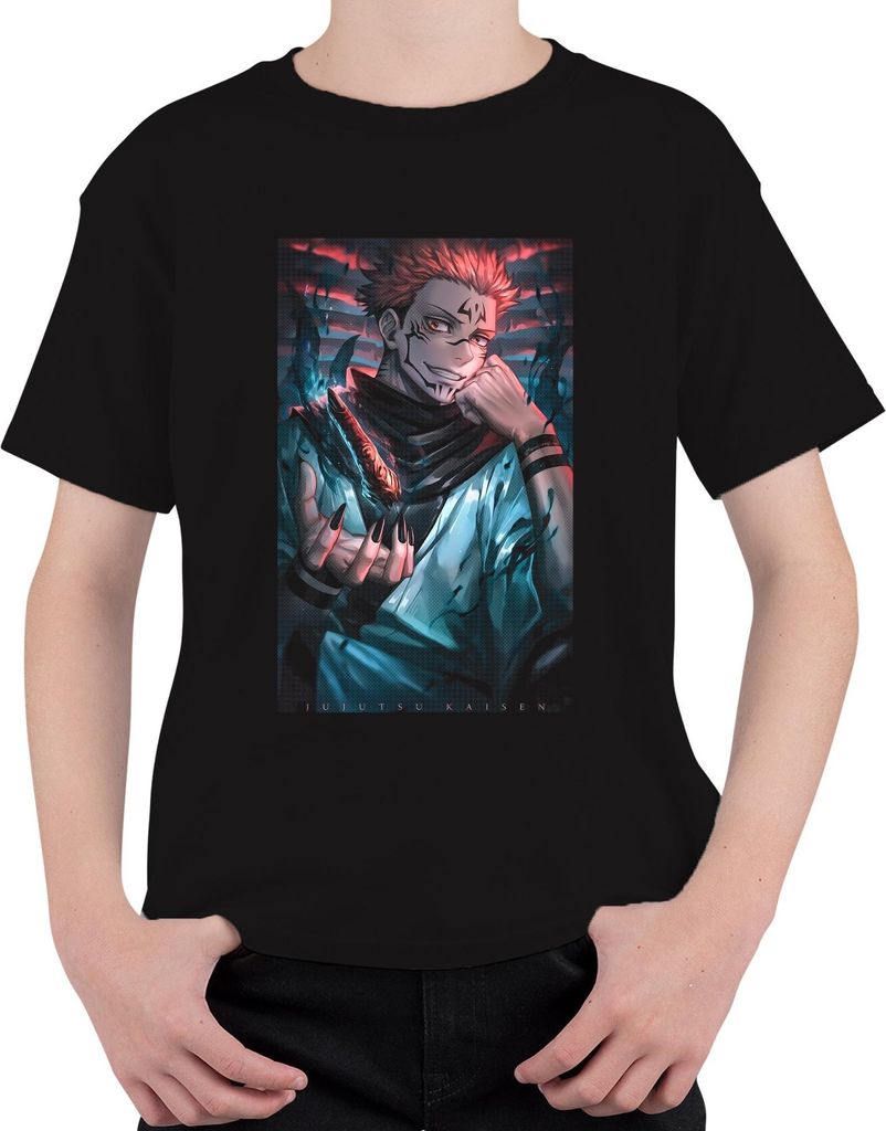 Jujutsu Kaisen Sukuna Dämonenkönig Feuer Klauen Anime Geschenk Uni Kinder T-Shirt, Schwarz, 152