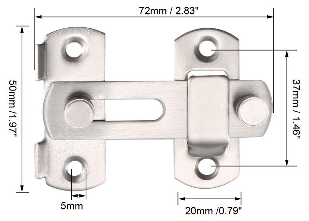 2 Stš¹ck Klapptš¹rriegel 201 Edelstahl 72x50mm Torriegel Riegel Haspe Schiebeschloss, silberfarben