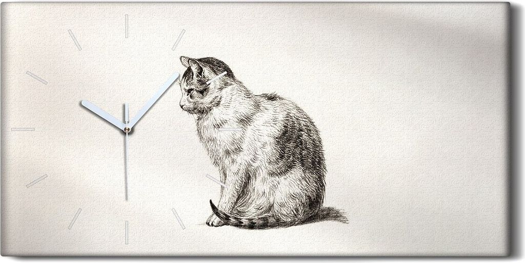 Dekor Leinwand Uhr Wandbilder Geräuschlos 60x30 Zeichnung Tier Katze Kunst - weiße Hände
