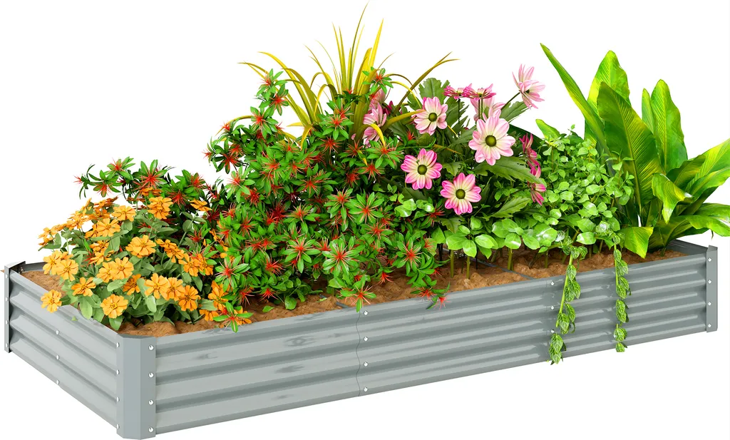 Lit de jardin surélevé XXL en métal gris pour potager et fleurs 240cm