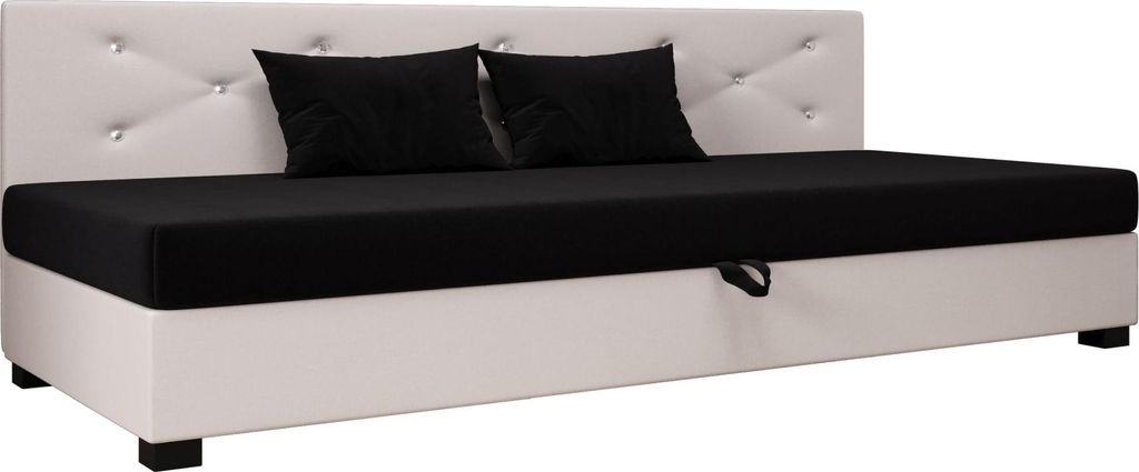 AURA SOFA Boxspringbett OLET BIZ 90x195 Komplett-Set mit Bonell Matratze, Polsterbett mit Bettkästen - Hellbeige/Schwarz, SAWANA 01/14