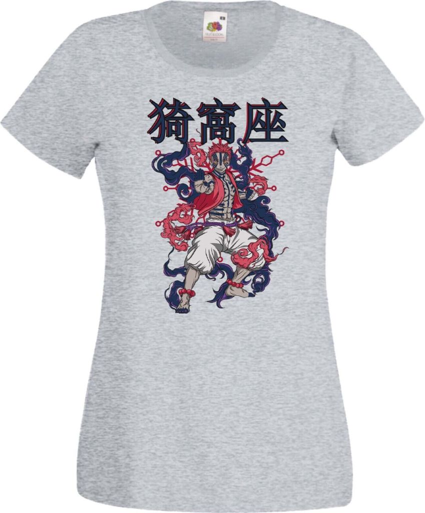 Damen T-Shirt Anime Manga Demon Anime Slayer Akaza 02 Demon Akaza, Lady XS / Grau