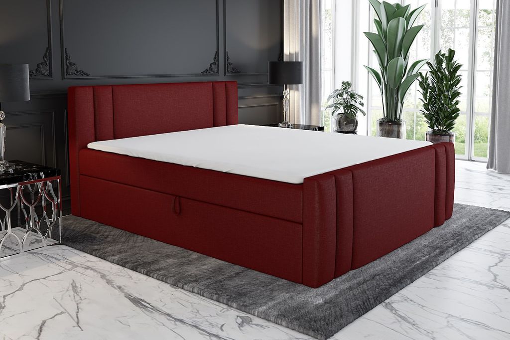 Boxspringbett ALF 200 x 200 mit 2 Bettkästen, Bonell-Matratze und Topper. Farbe: Rot