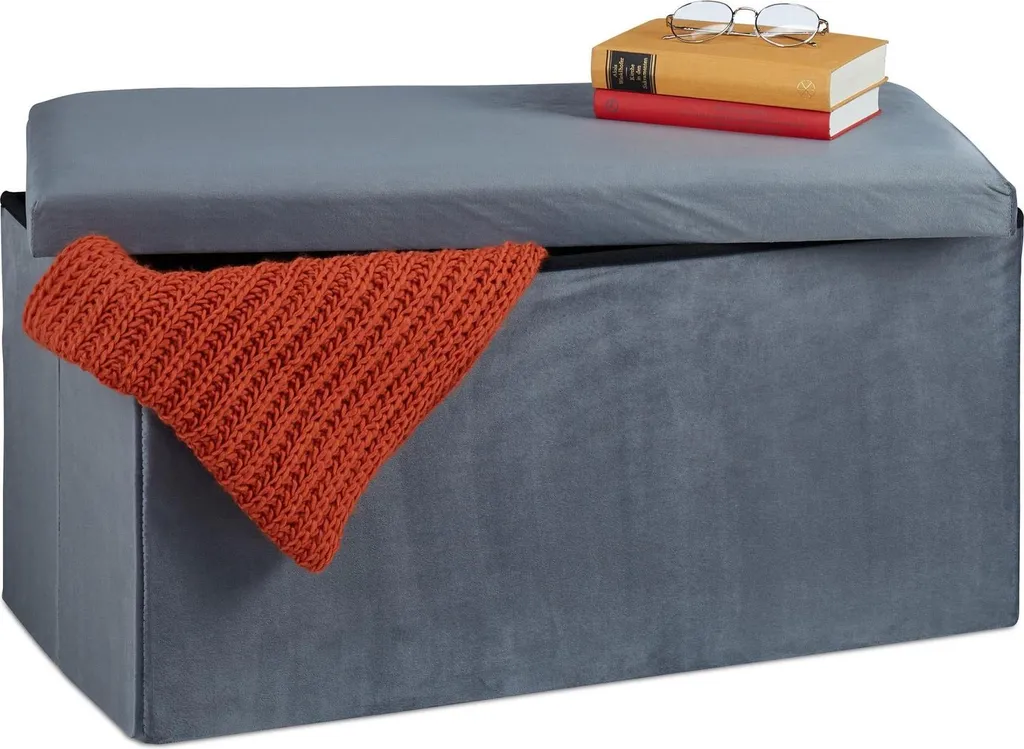 Banc pliant en velours bleu nuit - Banquette avec coffre gain de place