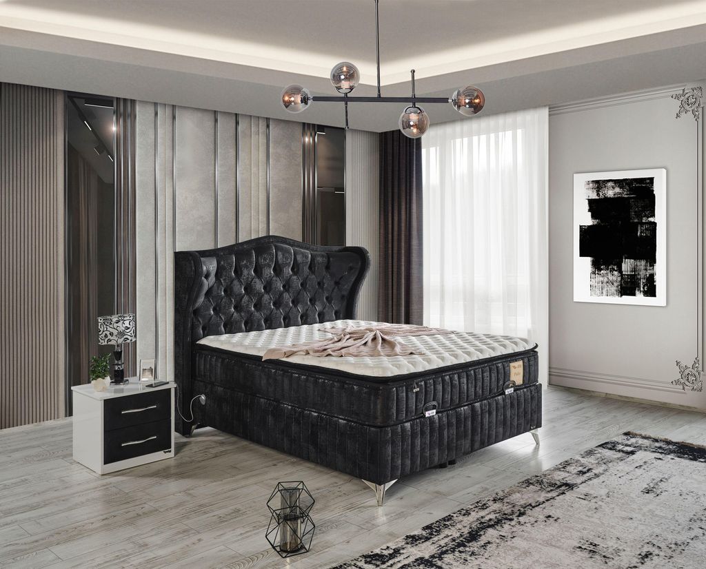 Schlafzimmer-Set "Lavendia" – Bett mit Bettkasten, Nachttisch und Matratze-Anthrazit